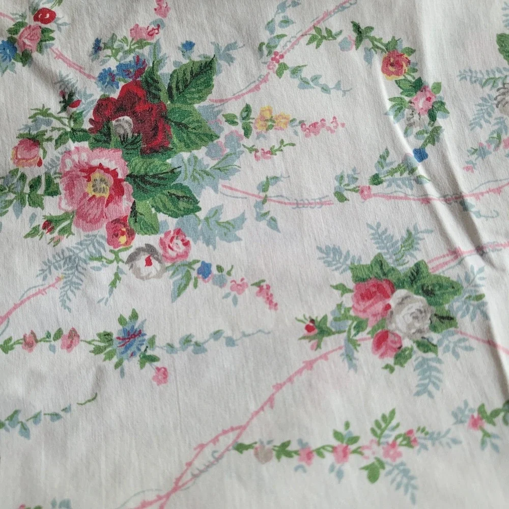 Vintage Ralph Lauren Blaine TWIN Ruffled Flat Sheet White Floral 100% Cotton